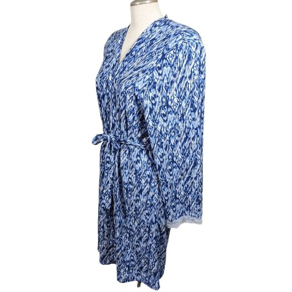 Gloria Vanderbilt Robe Housecoat Womens Plus 1X Navy Dream Knit Belted Wrap Lace - Picture 3 of 8